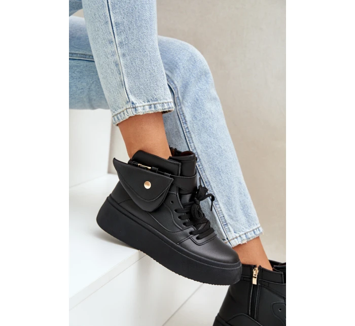 Wysokie Sneakersy Z Saszetką Na Platformie Czarne Saramis