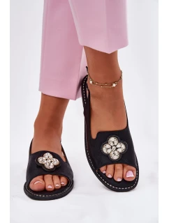 Sandały Damskie Na Płaskim Obcasie Z Ozdobnym Detalem S.Barski KV51-080 Czarne