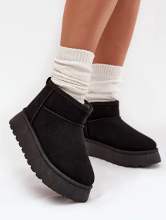 Śniegowce Damskie Na Platformie Ocieplane Futerkiem Czarne Vesirae