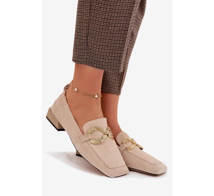 Dámské mokasíny z pravé kůže se zlatým detailem D&A Béžové model 22031885 - S.Barski