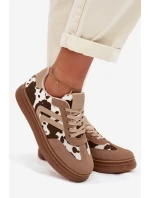 Dámské tenisky na platformě s flíčky tmavě béžové Denissa Dámské tenisky na platformě s flíčky tmavě béžové Denissa