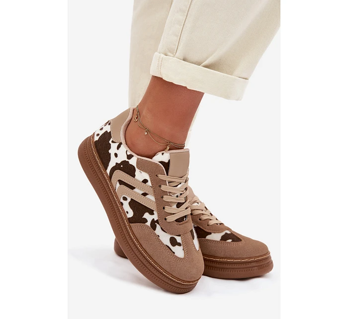 Dámské tenisky na platformě s flíčky tmavě béžové Denissa Dámské tenisky na platformě s flíčky tmavě béžové Denissa