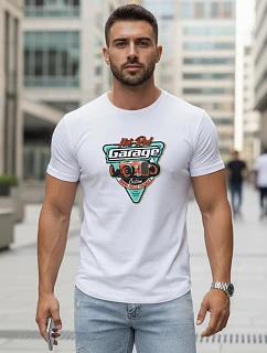 Pánske tričko s potlačou HOT ROD GARAGE biele FashionStreet NX5093R