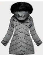 Šedá dámska prešívaná zimná bunda s kapucňou (w732) Šedá dámska prešívaná zimná bunda s kapucňou (w732)