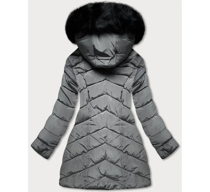 Šedá dámska prešívaná zimná bunda s kapucňou (w732) Šedá dámska prešívaná zimná bunda s kapucňou (w732)