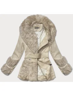 Dámska kožená bunda s kožušinovým golierom Way Mode (OMS-15WD-03)