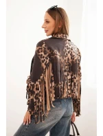 Dámská semišová bunda s leopardím vzorem a třásněmi černá Dámská semišová bunda s leopardím vzorem a třásněmi černá