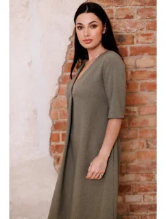 model 19670411 Šaty s výstřihem do V olivově zelené - BeWear