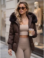 Dámska zimná prešívaná bunda s kapucňou, hnedá, FashionStreet TY6004