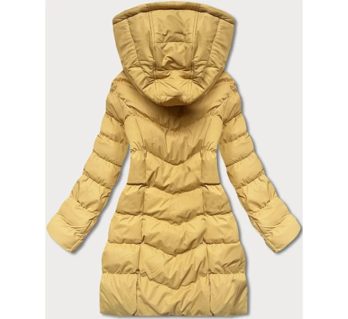 Žltá dámska zimná bunda s kapucňou (5M750-254)