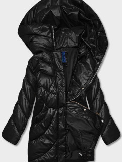 Voľná čierna dámska zimná bunda z ekologickej kože (AG2-J90)