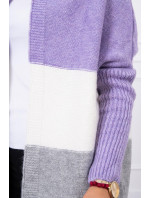 Trojfarebný sveter s kapucňou fialová+ecru+sivá
