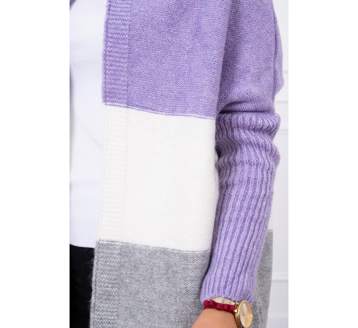 Trojfarebný sveter s kapucňou fialová+ecru+sivá