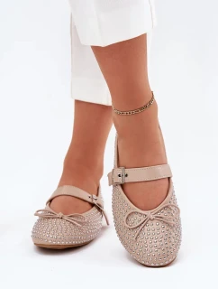 Dámské zdobené baleríny s a páskem – béžové model 21836904 - Kesi