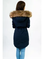 Tmavě modrá dámská zimní bunda parka s kapucí a odepínací kožešinovou podšívkou model 21242084 - Libland