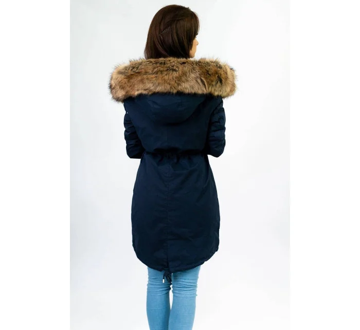 Tmavě modrá dámská zimní bunda parka s kapucí a odepínací kožešinovou podšívkou model 21242084 - Libland