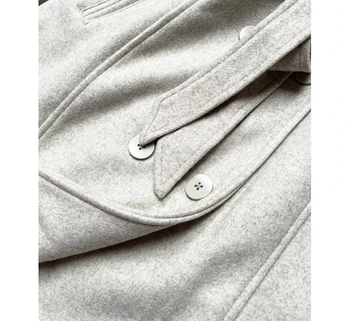 Šedý dámský kabát s kožešinou model 15834449 - Ann Gissy