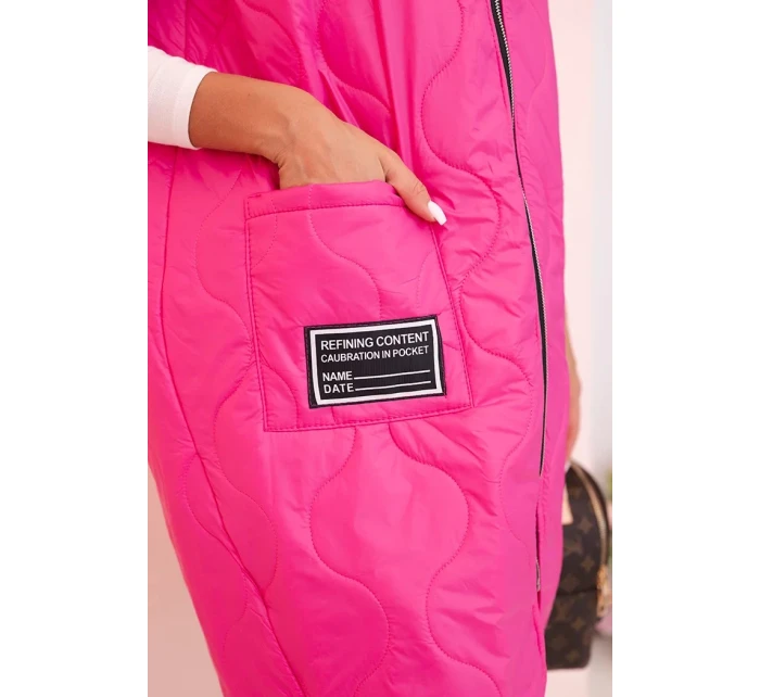 Dámská prošívaná vesta Plus Size s kapucí na zip růžová