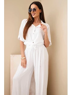 Dámský viskózový model 22185783 komplet se širokými kalhotami bílý - K-Fashion