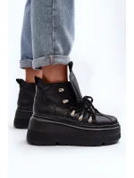 Zazoo 3416 Skórzane Damskie Buty Sportowe Czarne