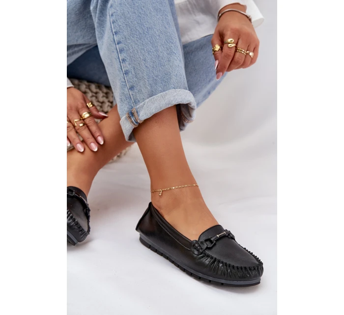 Ploché Kožené Mokasíny S Ozdobou model 21686042 Černé - S.Barski
