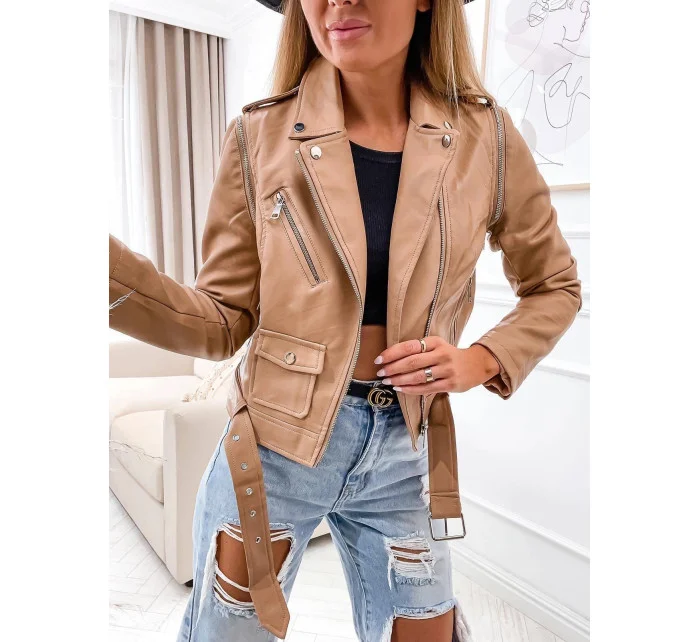 Svetlo hnedá bunda ramoneska - vesta z eko kože (FL202050)