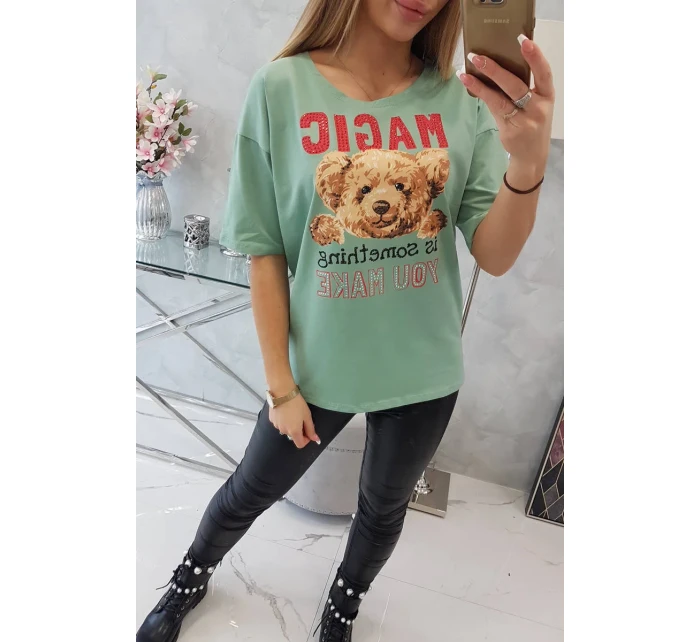 model 18746368 tmavě mátová halenka s potiskem - K-Fashion model 18746368 tmavě mátová halenka s potiskem - K-Fashion