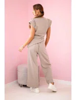 Asymetrická blúzka + nohavice tmavobéžová