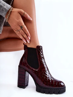 Lakované boty vzor na sloupku Burgundy model 21600620 - Boto