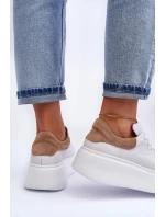 Damskie Buty Sportowe Skórzane na Platformie Białe Lemar 10150