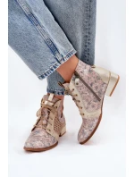 Skórzane Botki Trzewiki Maciejka 05541-04 Beżowo-Złote