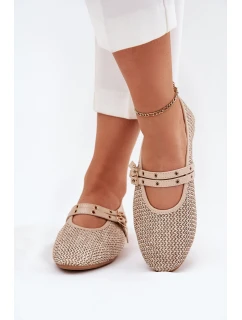 Baleriny Z Plecionką I Paskami Beżowe Partheda