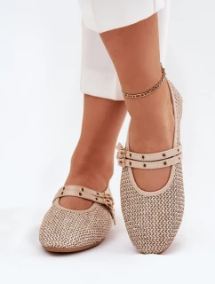 Baleriny Z Plecionką I Paskami Beżowe Partheda