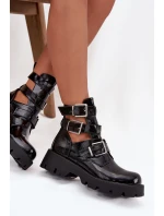 Lakované dámské s pásky a Černé model 21709075 - Boto Lakované dámské s pásky a Černé model 21709075 - Boto