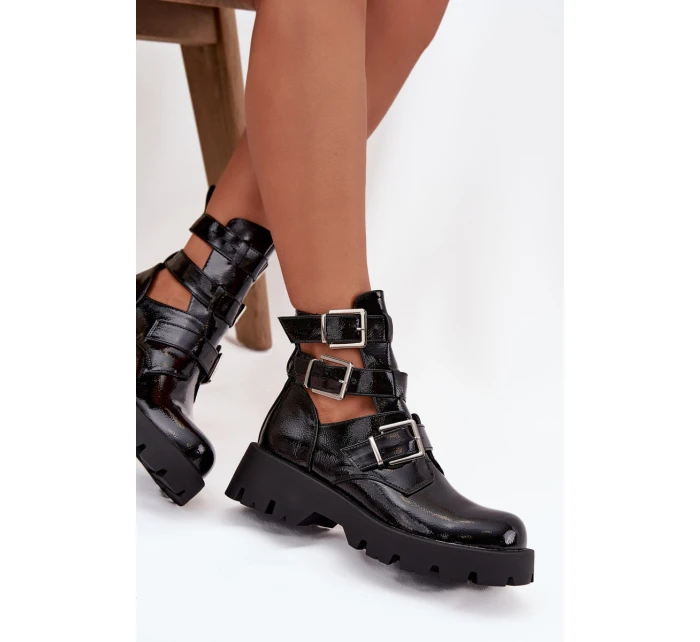 Lakované dámské s pásky a Černé model 21709075 - Boto Lakované dámské s pásky a Černé model 21709075 - Boto