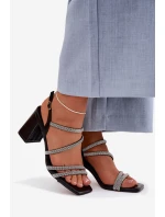 Černé dámské sandály na podpatku s pásky a model 22027990 - Boto