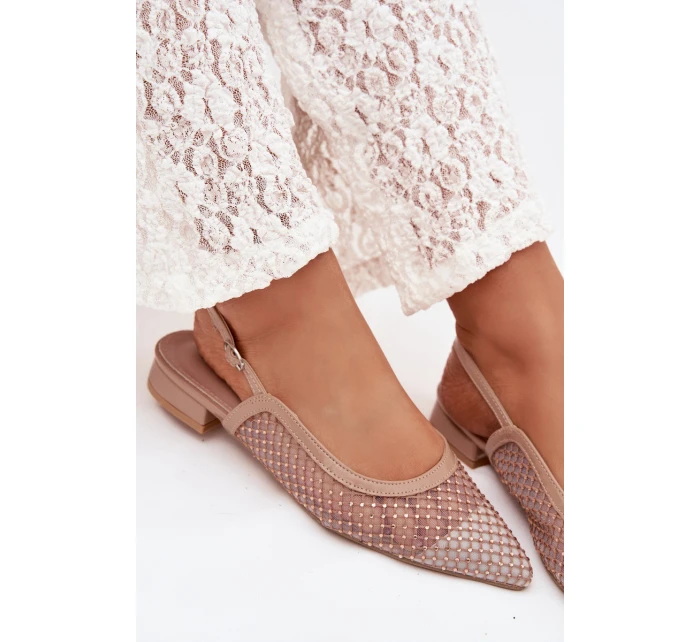 Síťované baleríny s odhaleným patou Béžové Pyvona