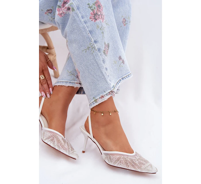 Zdobené sandály s síťkou na jehle bílé Bedira