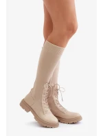 Dámske čižmy s ponožkovým zvrškom 68129 Light beige - CM Paris