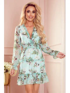 Dámské šifonové šaty s širokou gumou a květinovým vzorem na pozadí model 18423182 - numoco