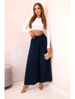 Dámské viskózové kalhoty s elastickým pasem námořnická modř