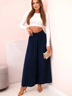 Dámske viskózové nohavice s elastickým pásom tmavomodré