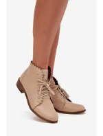 Zazoo 2964 Skórzane Botki Na Płaskim Obcasie Beżowe