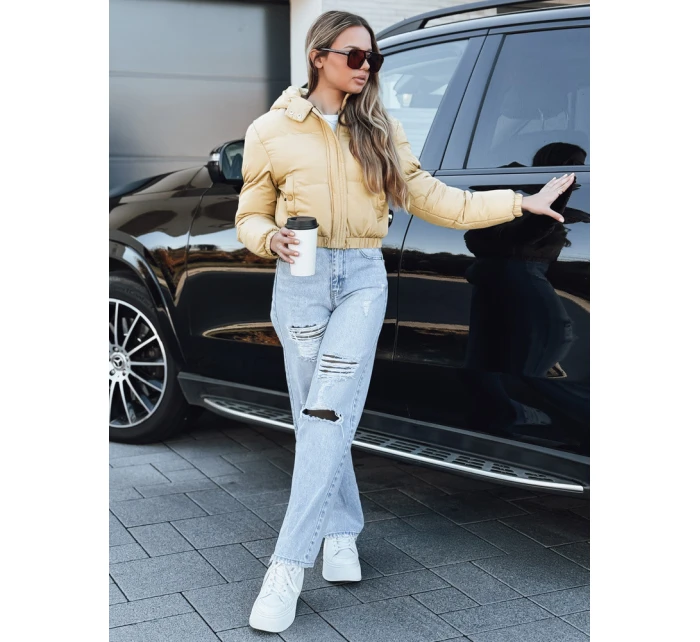 Dámska krátka zimná bunda s kapucňou žltá FashionStreet TY5360