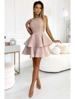 LAURA Béžové dámské rozšířené šaty s vrchní částí model 20069977 - numoco LAURA Béžové dámské rozšířené šaty s vrchní částí model 20069977 - numoco