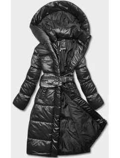 Čierna zimná bunda s opaskom (l22-9869-1)