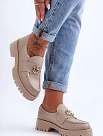 Damskie Półbuty Skórzane Z Ozdobą Beżowe Rosefalls