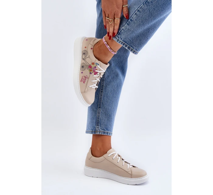 Zazoo 024/TAMARA Damskie Sneakersy Skórzane Beżowe