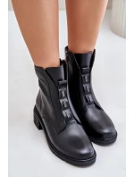 Skórzane Botki Na Zamek Ocieplane Czarne Olidrila