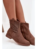 Dámske členkové topánky na plochom podpätku s ažurovým vzorom S.Barski - hnedé Dámske členkové topánky na plochom podpätku s ažurovým vzorom S.Barski - hnedé